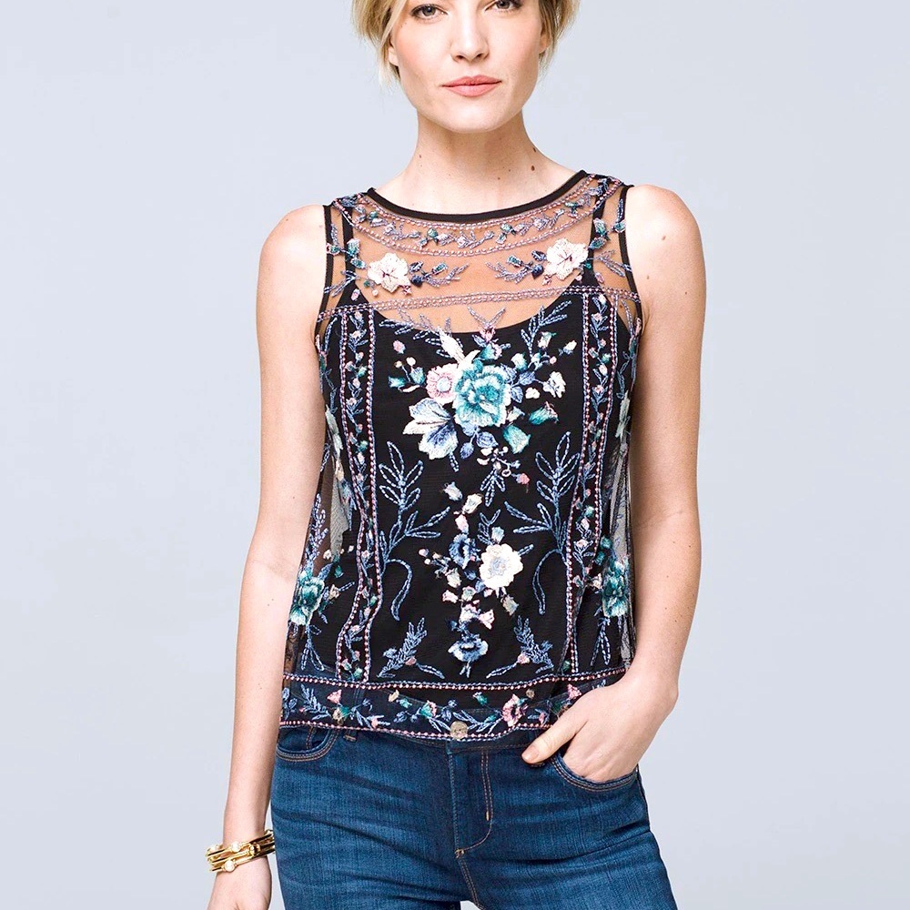 WHBM Embroidered Tank